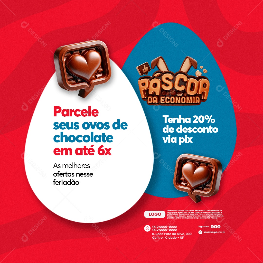 Supermercado Páscoa da Economia Parcele seus ovos de chocolate Social Media PSD Editável
