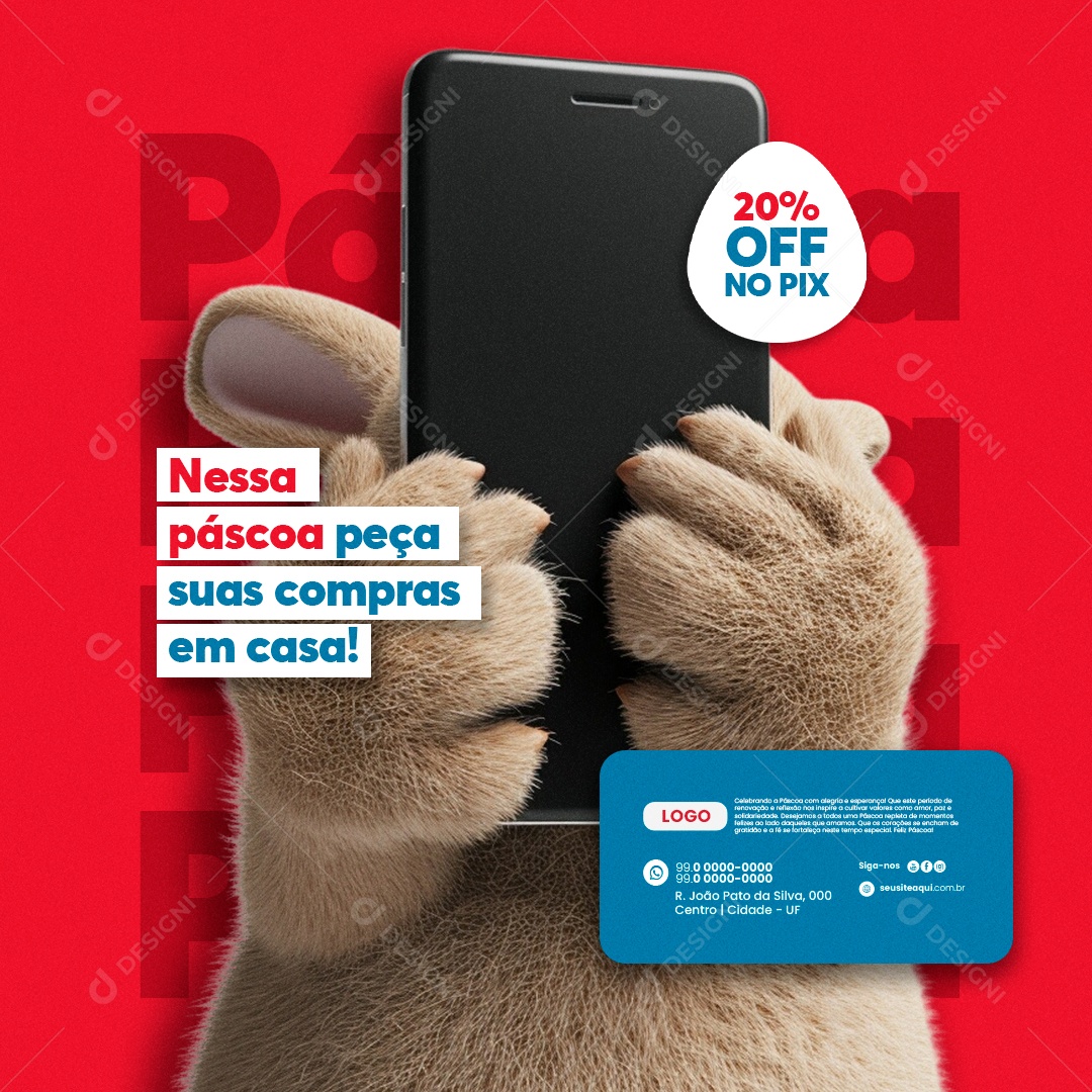 Supermercado Nessa páscoa peça suas compras em casa 20% Off no pix Social Media PSD Editável