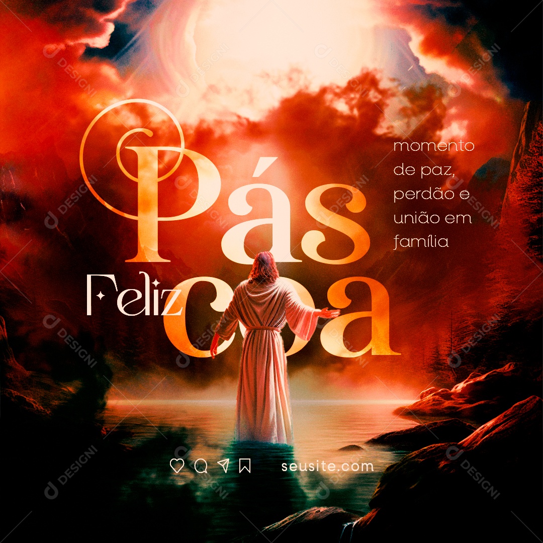 Feliz Páscoa momento de paz perdão e união em família Social Media PSD Editável