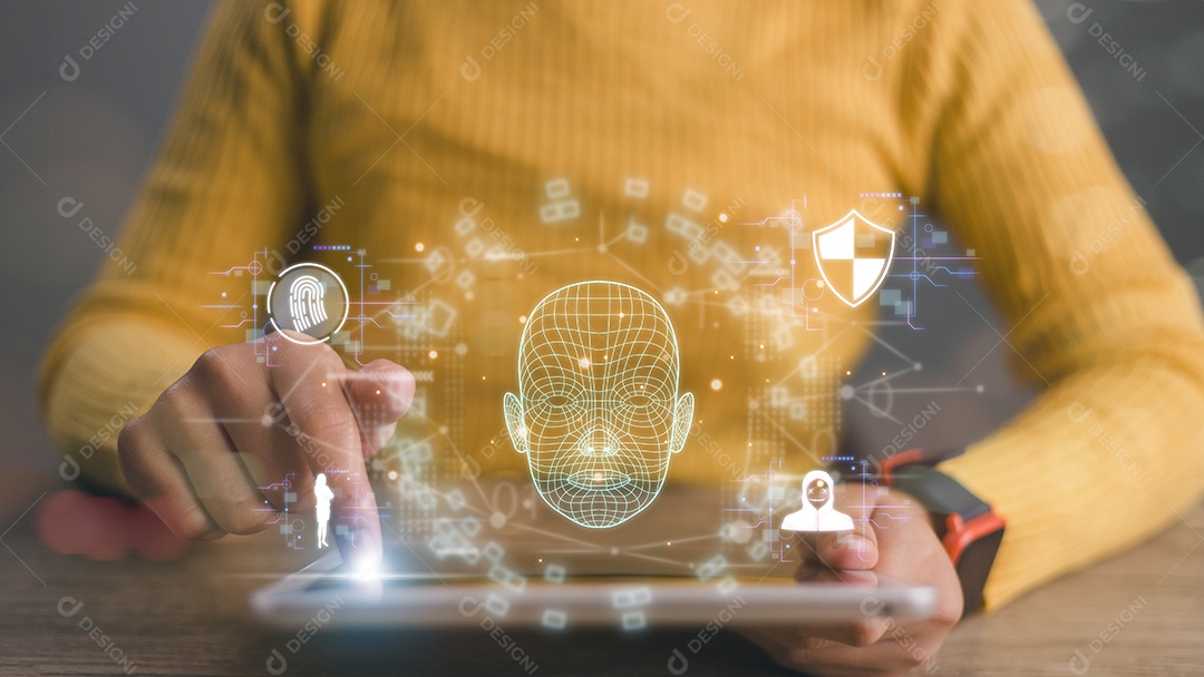 Pessoa mostrando tecnologia facial