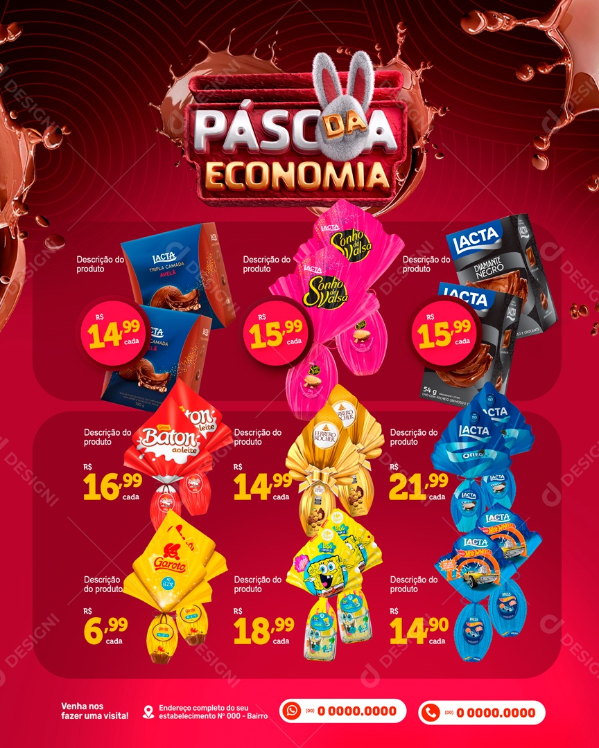 Encarte Páscoa da Economia Ovos em Desconto Social Media PSD Editável