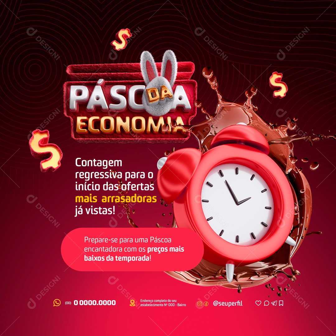 Páscoa da Economia Contagem Regressiva para o Inicio das Ofertas Social Media PSD Editável