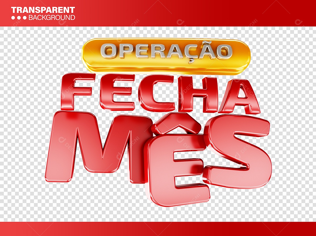 Operação Fecha Mês Selo 3D Vermelho Dourado para Composição PSD