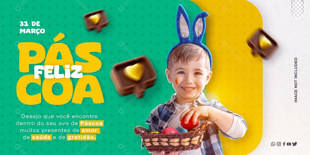 Páscoa 31 de Março Muitos Presentes de Amor de Saúde e de Gratidão Social Media PSD Editável