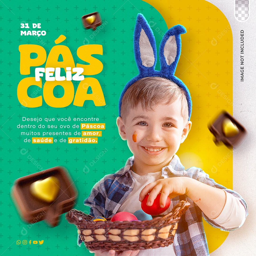 Feed Páscoa 31 de Março Muitos Presentes de Amor de Saúde e de Gratidão Social Media PSD Editável