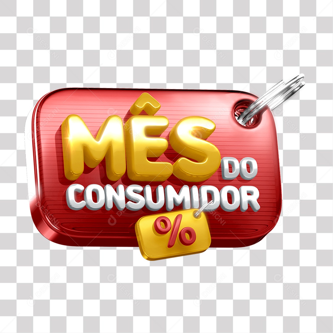 Mês do Consumidor Selo 3D Branco Vermelho e Amarelo para Composição PNG Transparente
