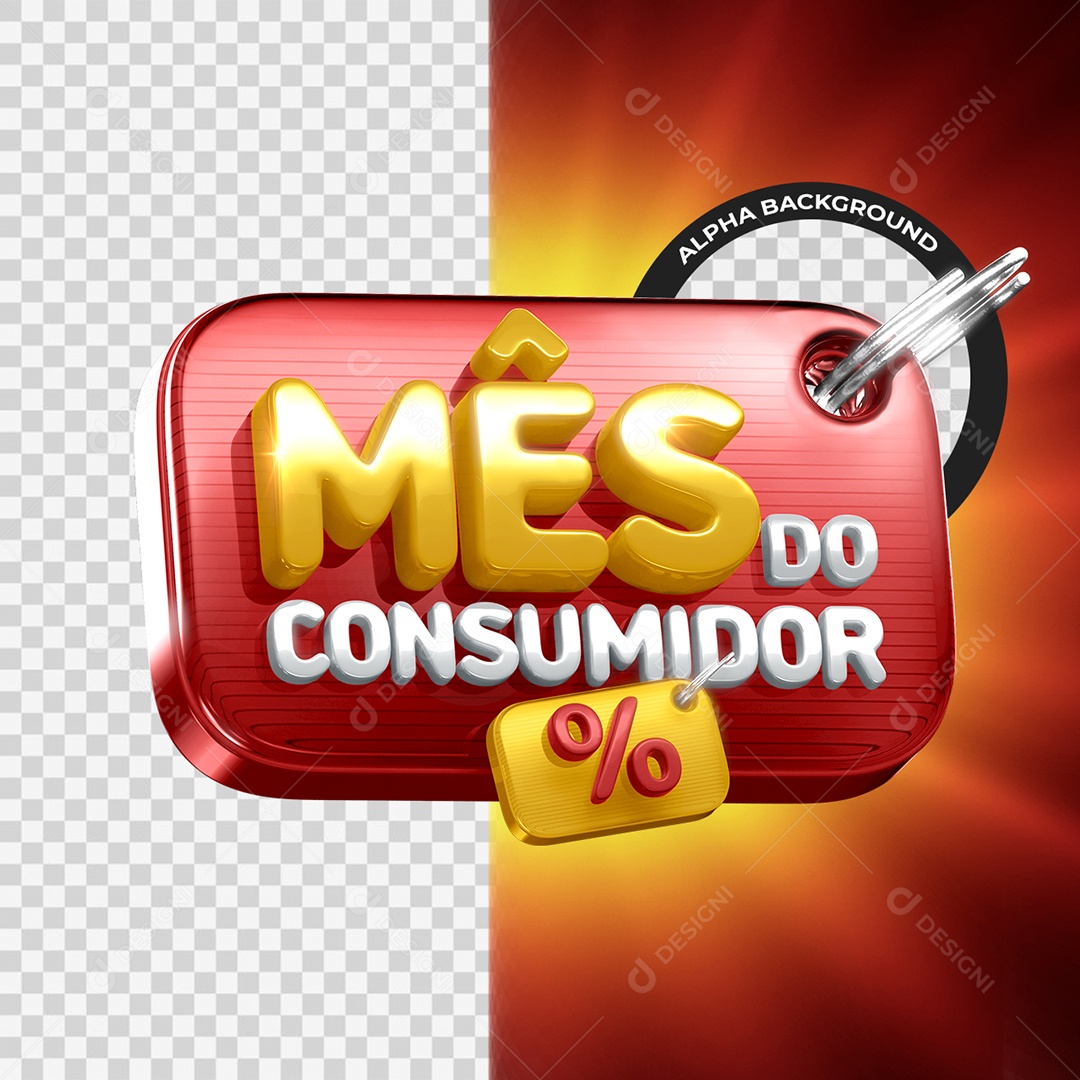 Mês do Consumidor Selo 3D Branco Vermelho e Amarelo para Composição PSD
