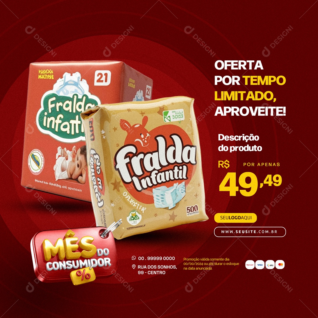 Mês do consumidor Supermercado Fralda Oferta por tempo Limitado Social Media PSD Editável