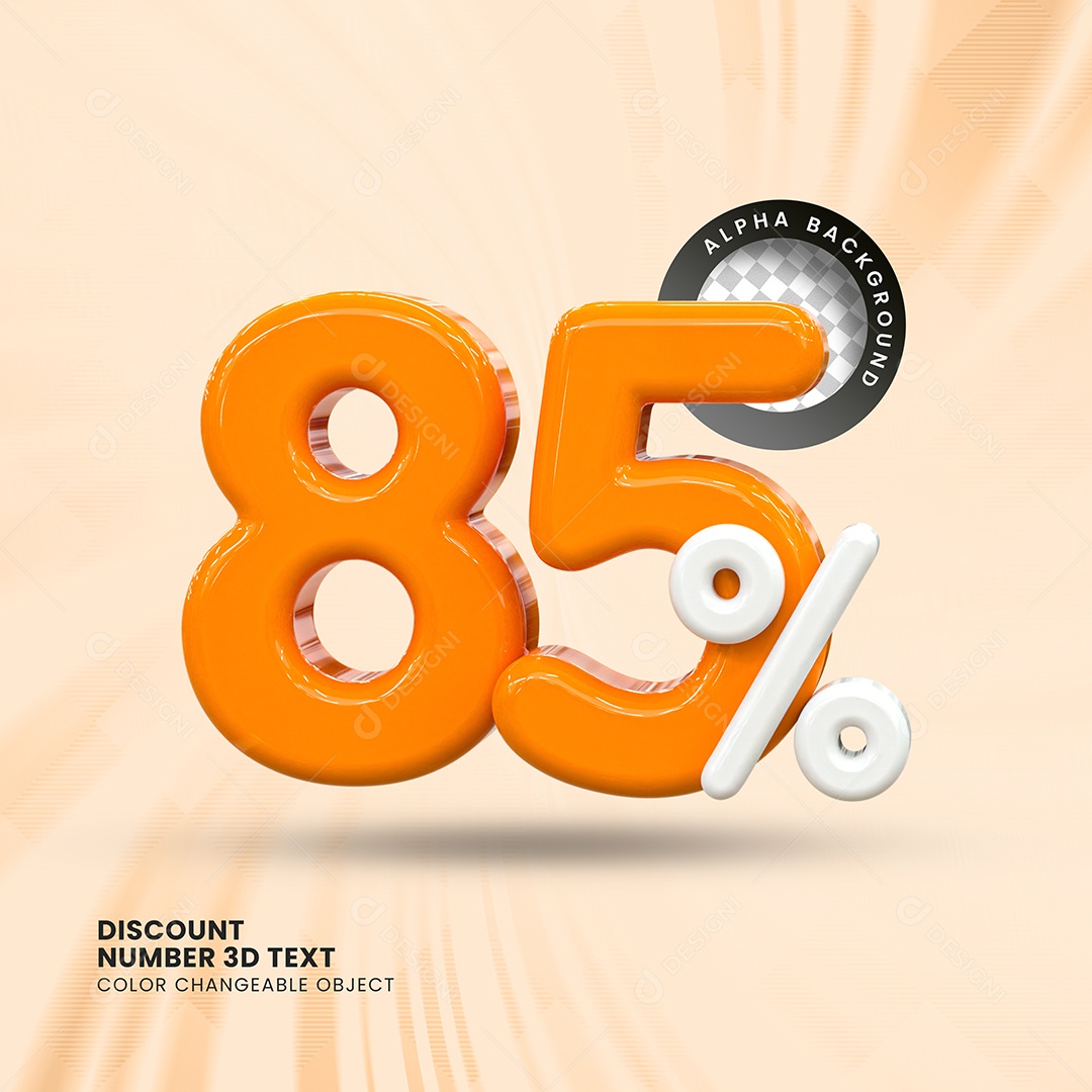 Número 85% Desconto Elemento 3D Laranja Branco para Composição PSD