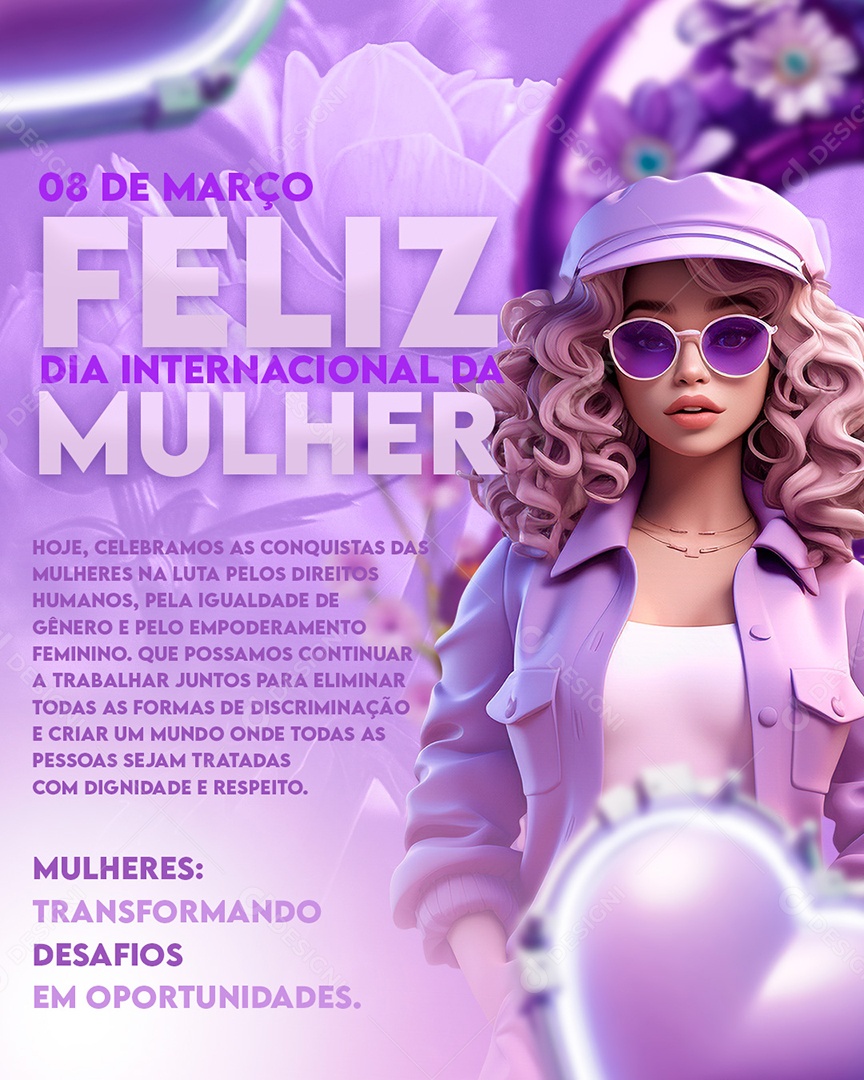 Dia Internacional das Mulheres 8 de Março Transformando Desafios em Oportunidades Social Media PSD Editável