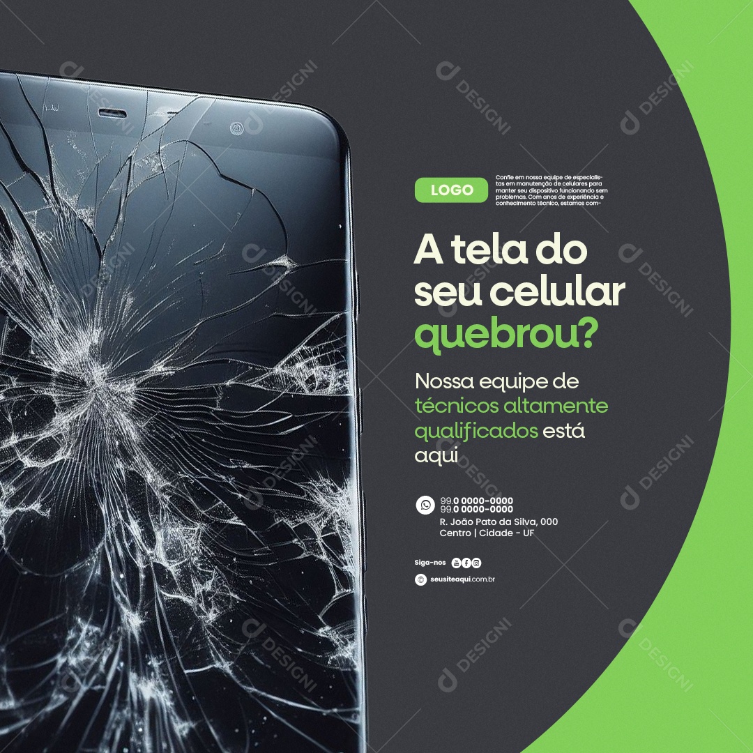 Manutenção De Celulares A tela do seu celular quebrou Social Media PSD Editável