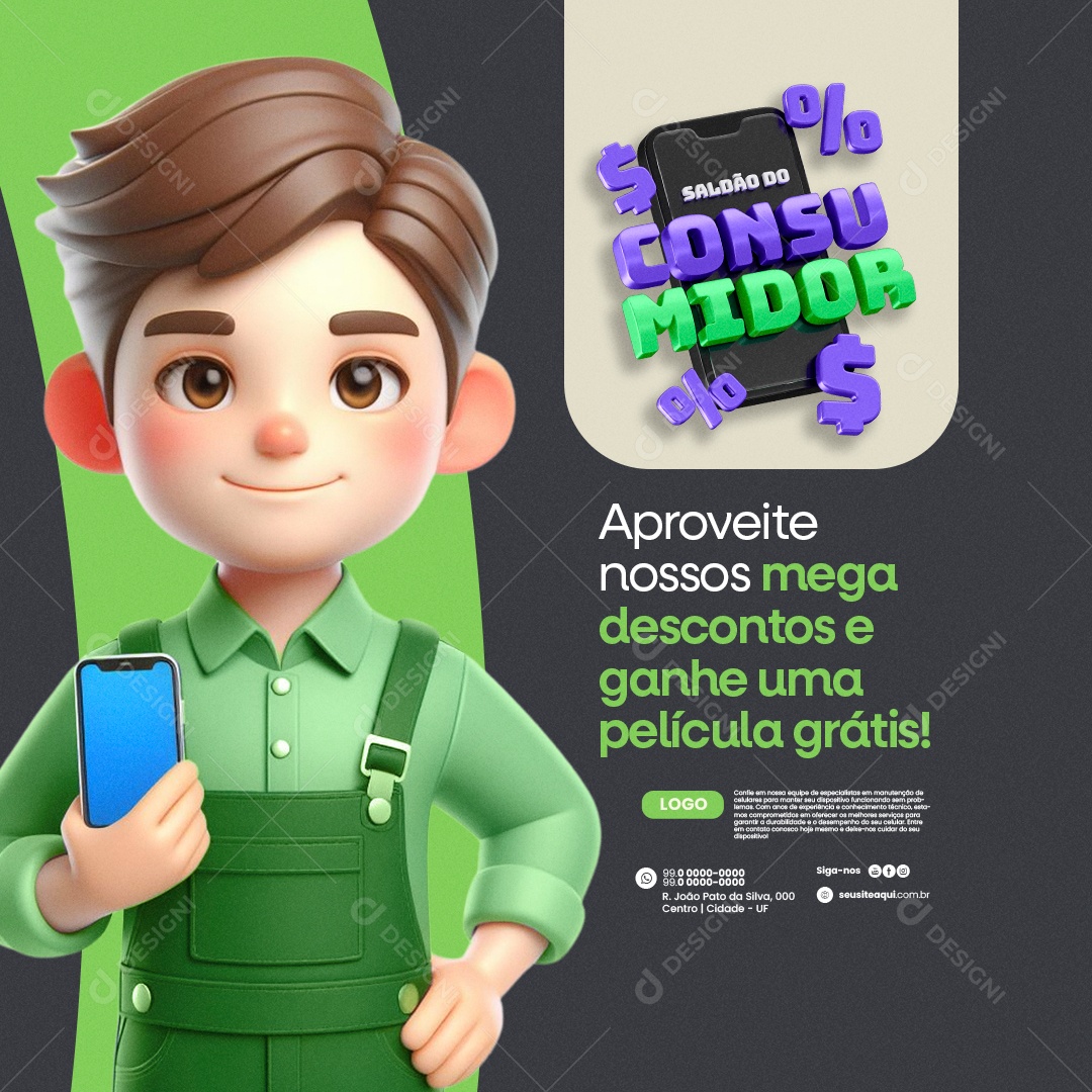 Manutenção De Celulares Saldão do Consumidor mega descontos Social Media PSD Editável