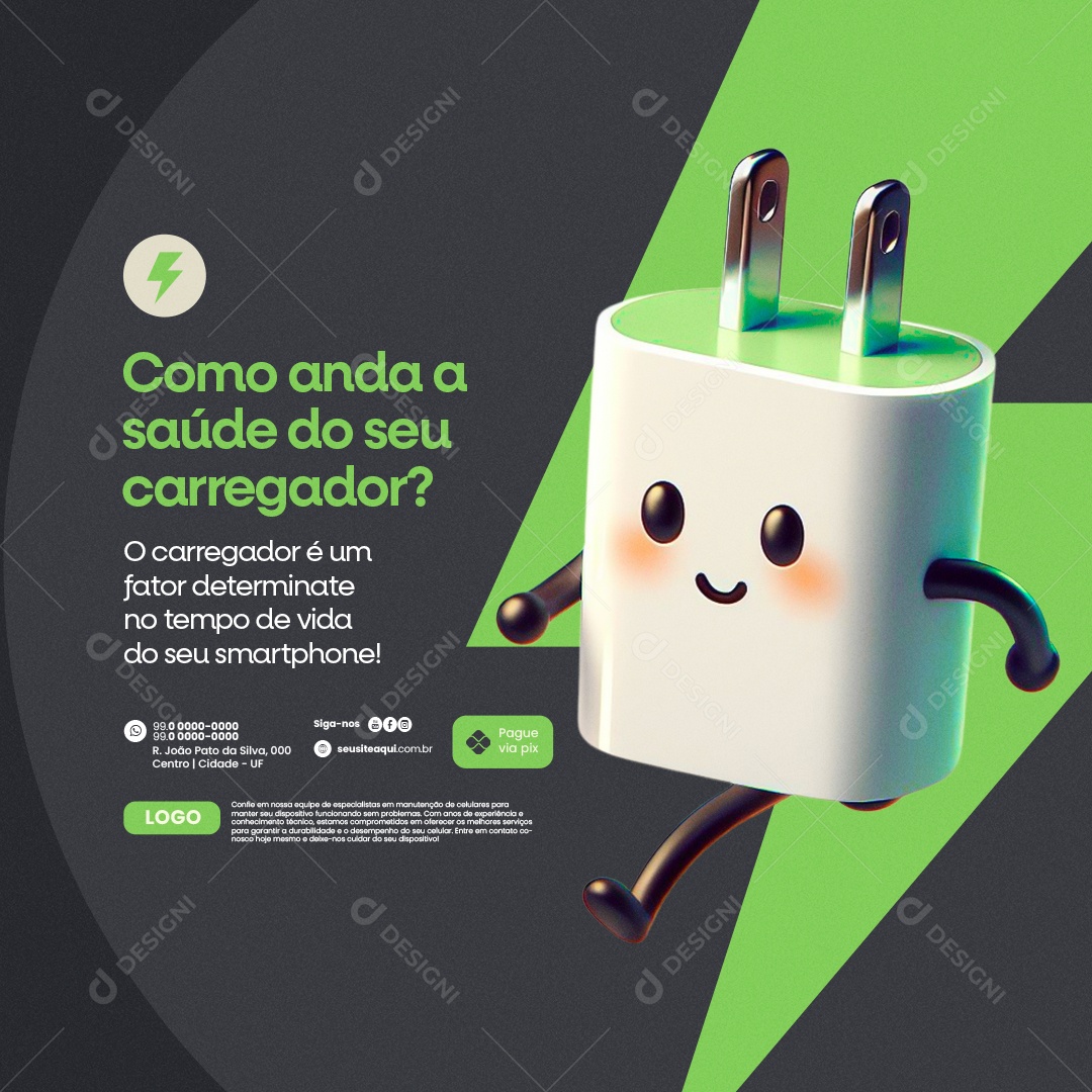Manutenção De Celulares Como anda a saúde do seu carregador Social Media PSD Editável