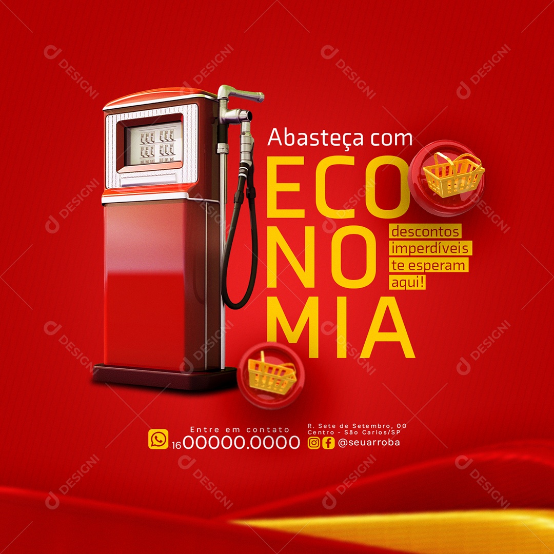 Posto de Gasolina Abasteça com Economia Social Media PSD Editável