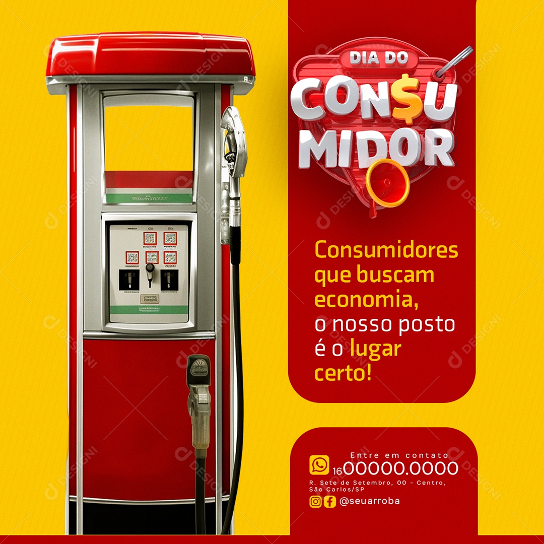 Posto de Gasolina Dia do Consumidor consumidores que buscam economia Social Media PSD Editável