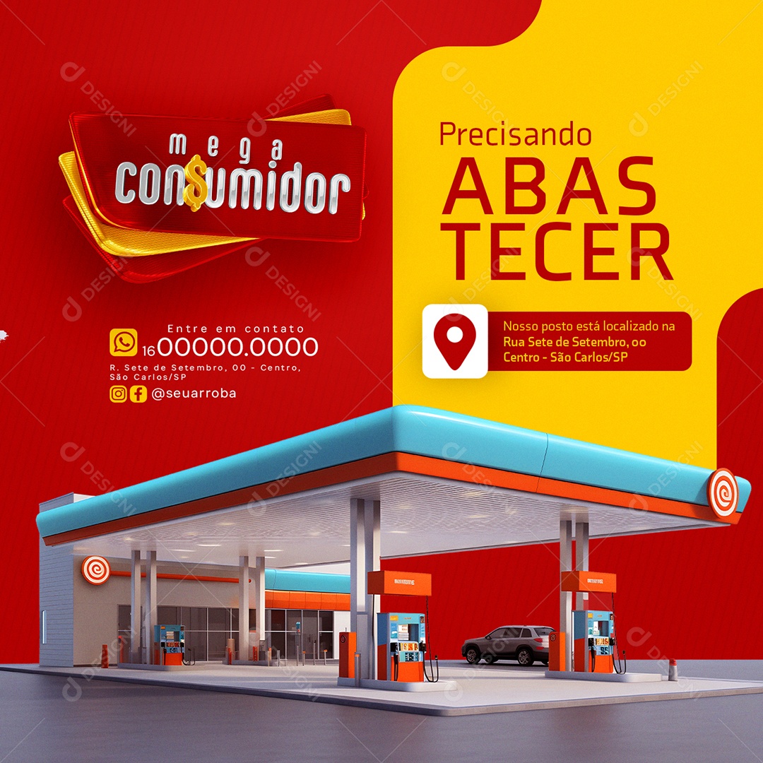 Posto de Gasolina mega Consumidor Precisando Abastecer Social Media PSD Editável