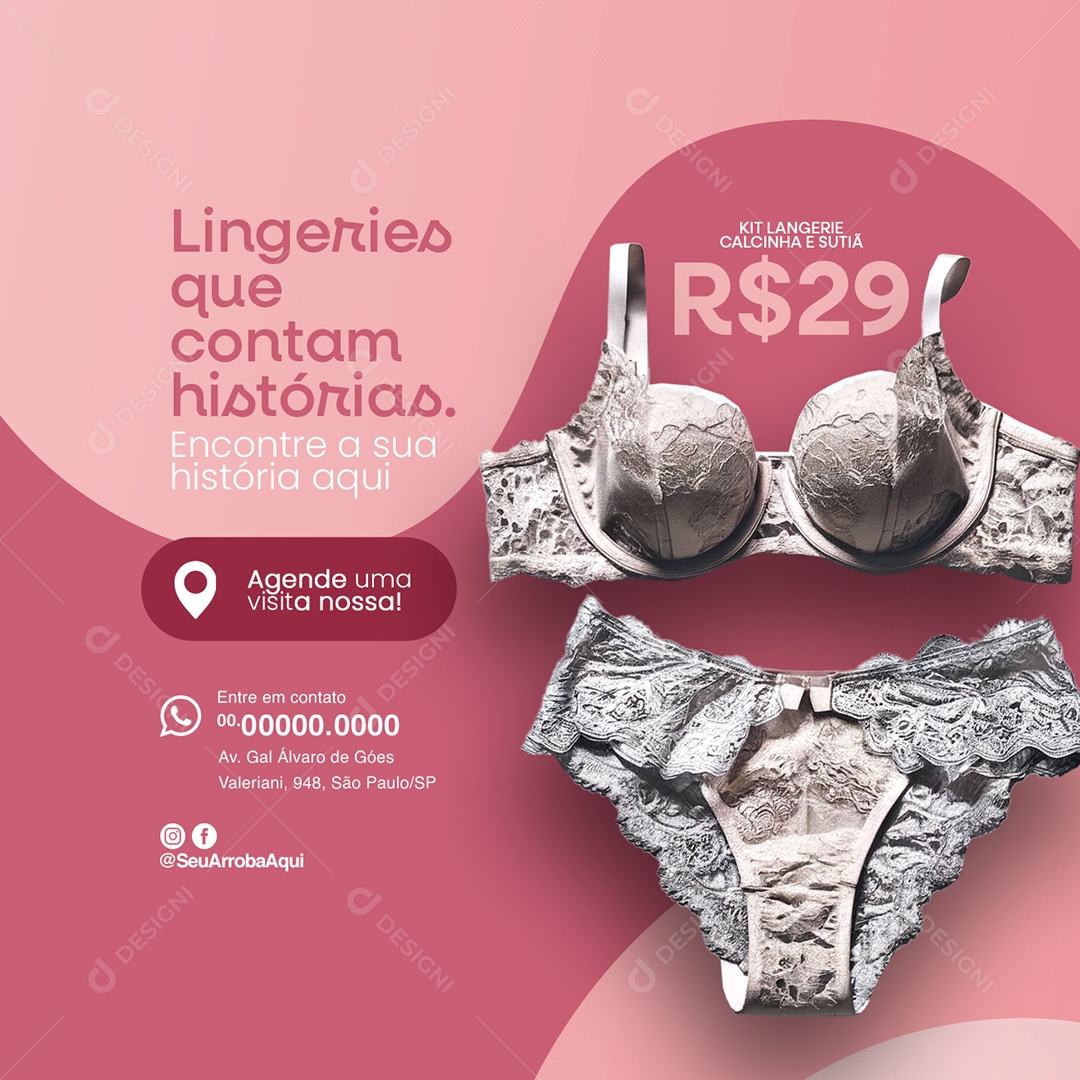 Lingeries que contam histórias Kit Langerie Calcinha e Sutiã Social Media PSD Editável