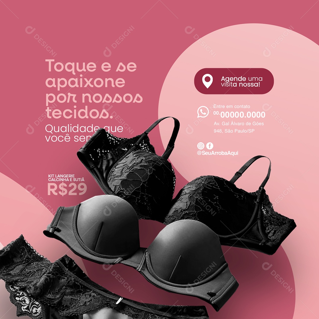 Langerie Toque e se apaixone Kit Langerie Calcinha e Sutiã Social Media PSD Editável