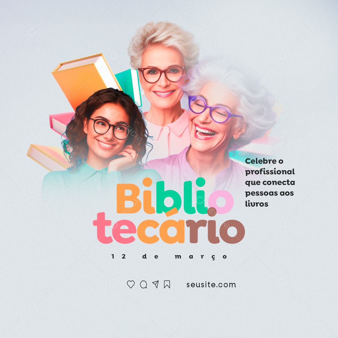Dia do Bibliotecário 12 de Março Celebre o profissional Social Media PSD Editável
