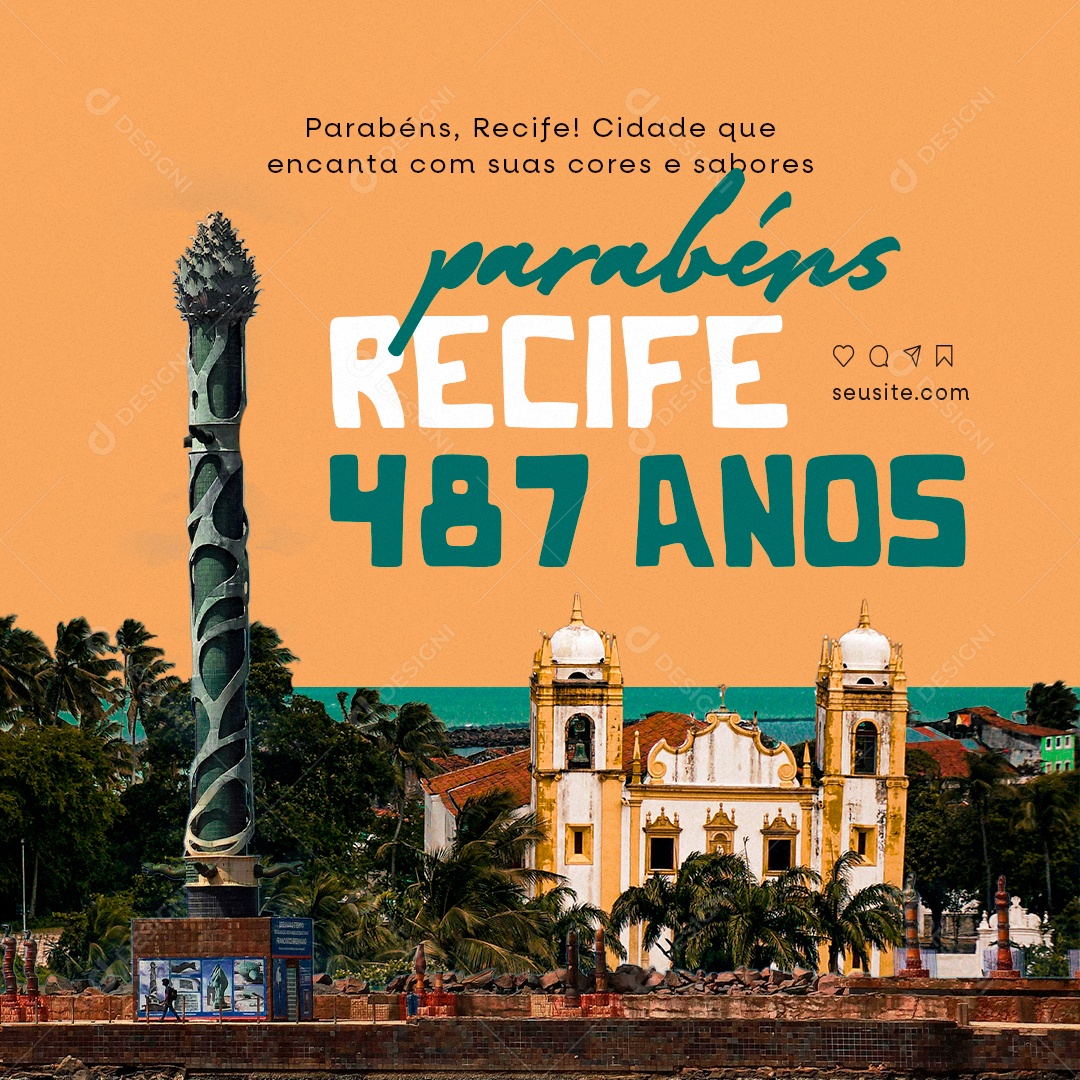 Recife 12 De Março 487 Anos parabéns Cidade encanta suas cores Social Media PSD Editável