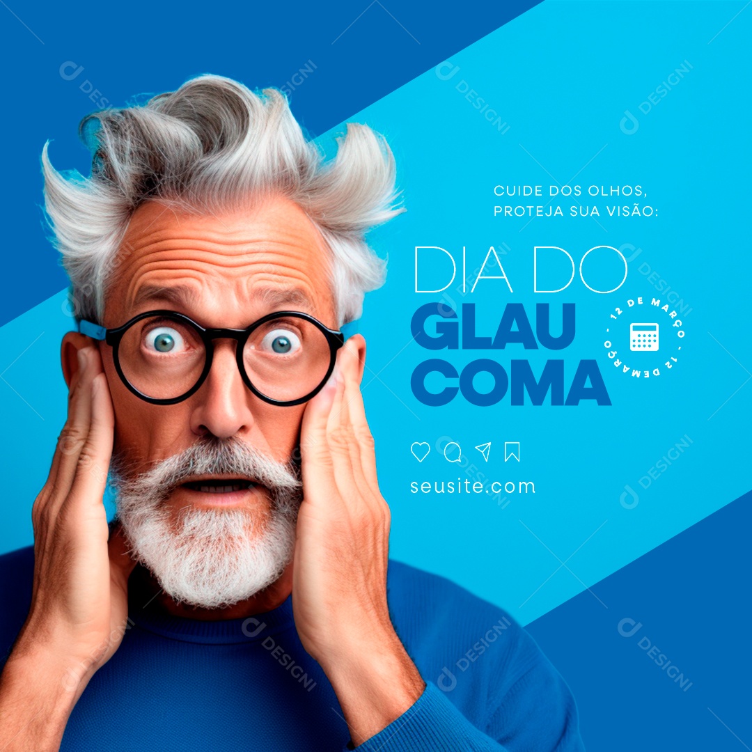 Dia do Glaucoma 12 de Março Cuide dos olhos proteja sua visão Social Media PSD Editável