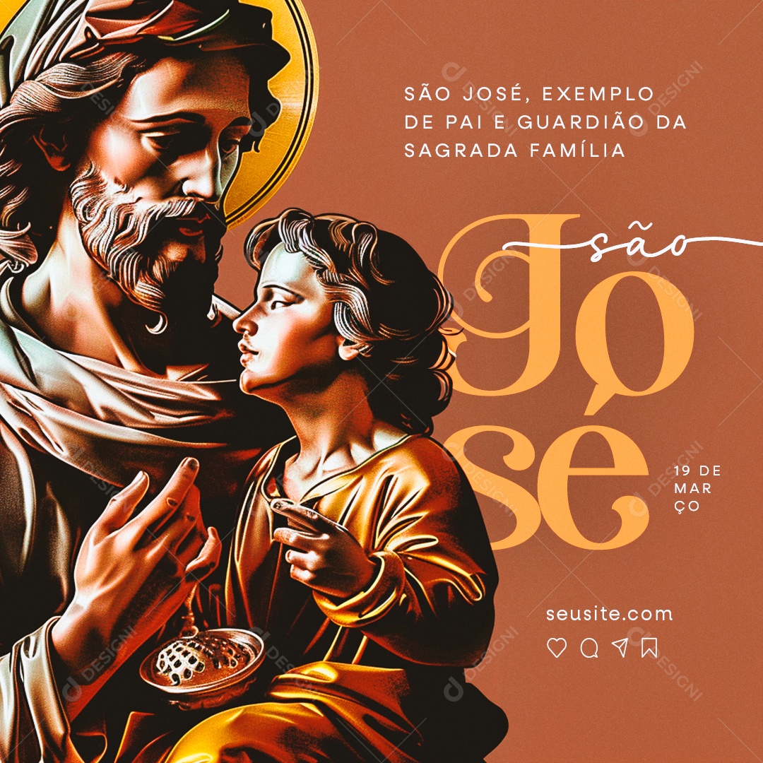 Social Media Dia de São José 19 de Março Exemplo de Pai e Guardião PSD Editável