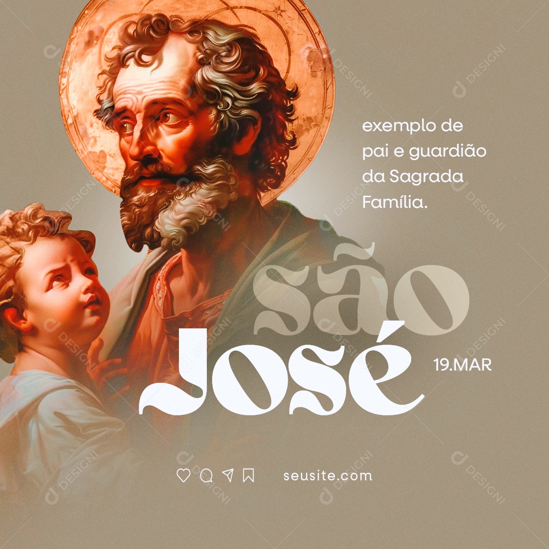 Dia de São José 19 de Março Exemplo de pai e guardião Social Media PSD Editável