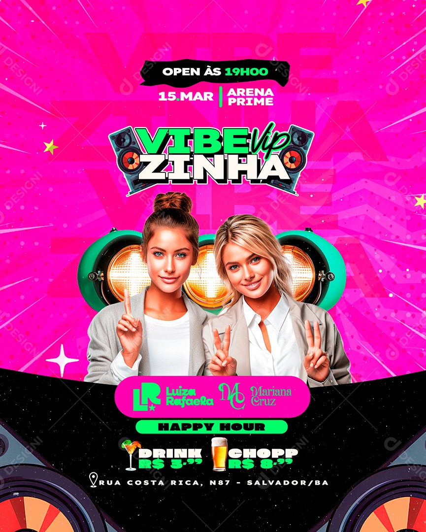 Flyer Vibezinha Vip Luiza Rafaela Mariana Cruz Social Media PSD Editável