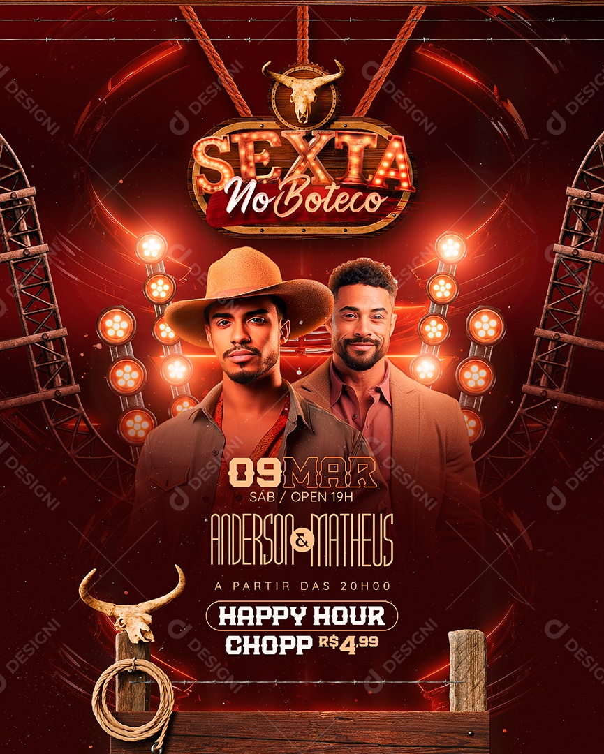 Flyer Sexta no Boteco Anderson e Matheus Social Media PSD Editável