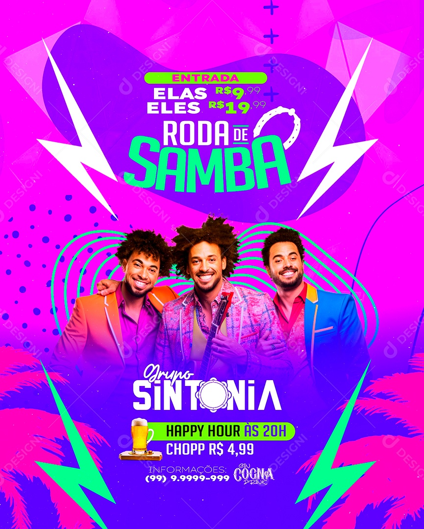 Flyer Roda de Samba Grupo Sintonia Happy Hour Social Media PSD Editável