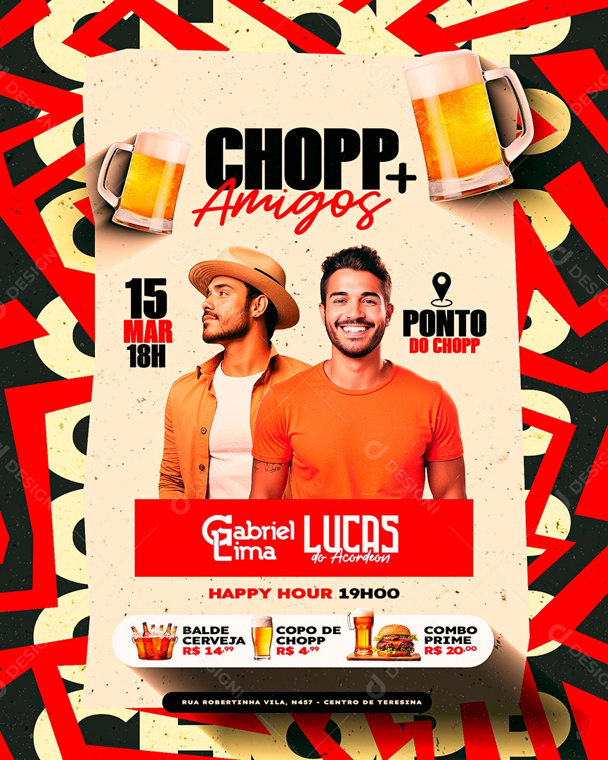 Flyer Chopp Amigos Gabriel Lima Lucas do Acordeon Happy Hour Social Media PSD Editável