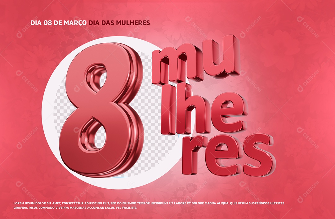 Dia das Mulheres 8 de Março Selo 3D Rosa para Composição PSD