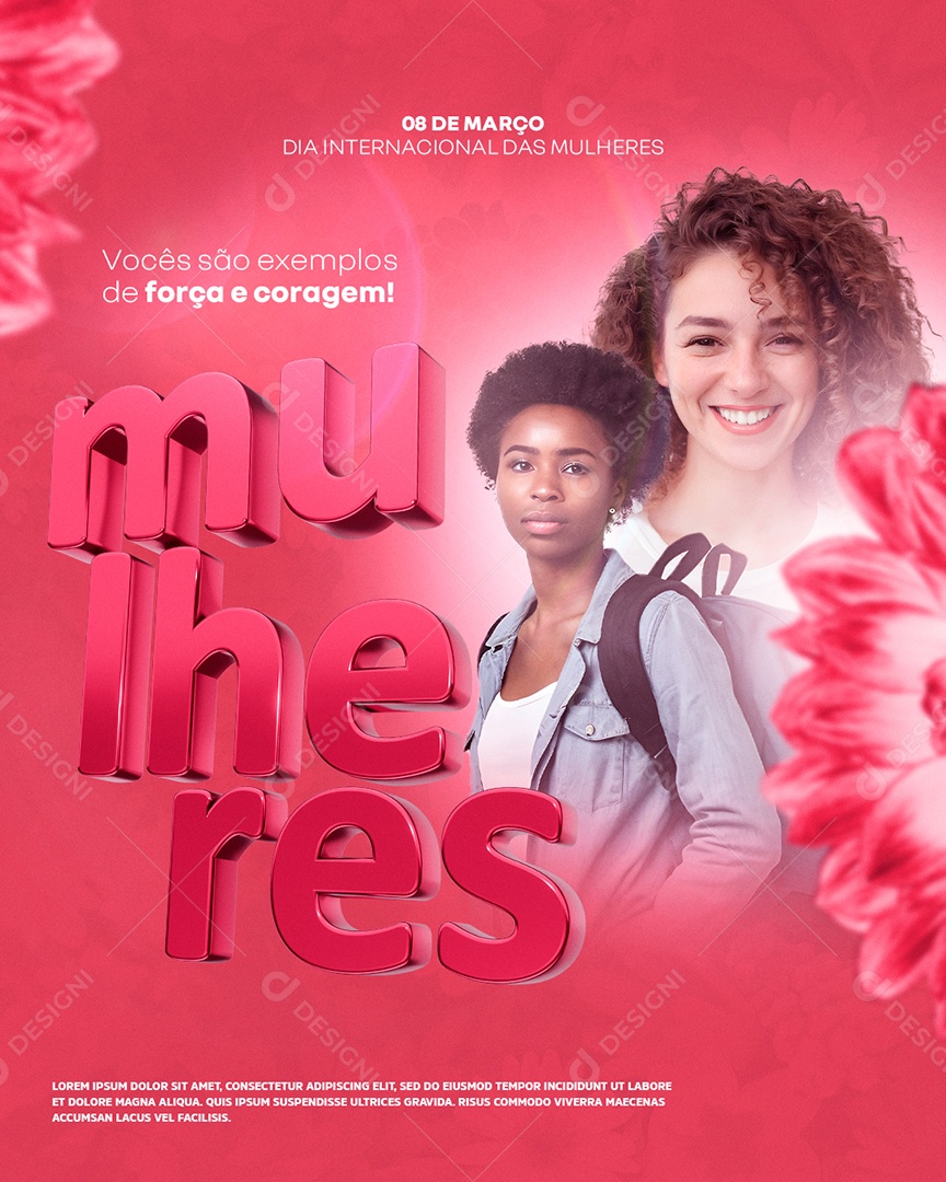 Dia Internacional das Mulheres 8 de Março Força e Coragem Social Media PSD Editável