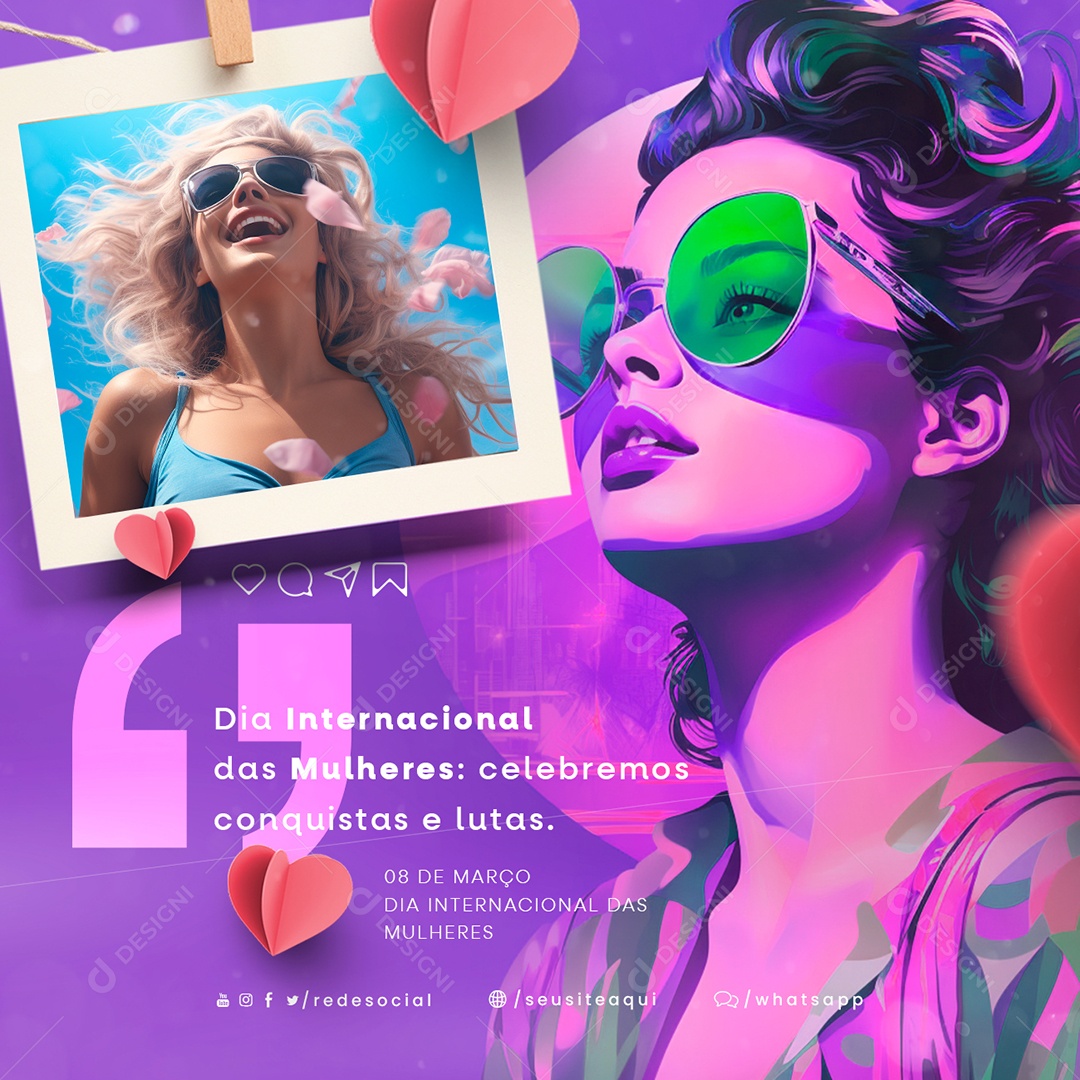 Dia Internacional das Mulheres celebremos conquistas e lutas Social Media PSD Editável