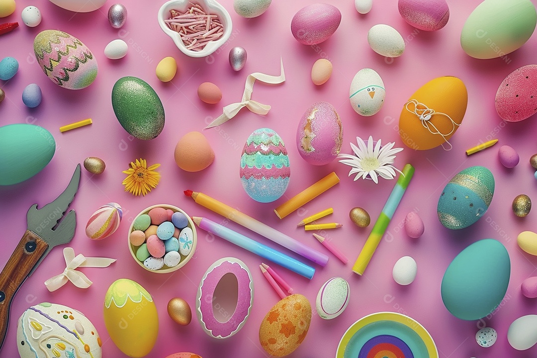 Ovos de Páscoa em fundo colorido