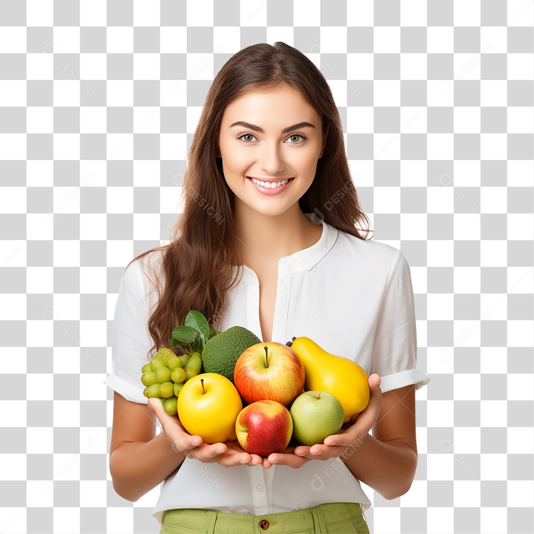 Woman with Fruit in Her Hands Transparent PNG