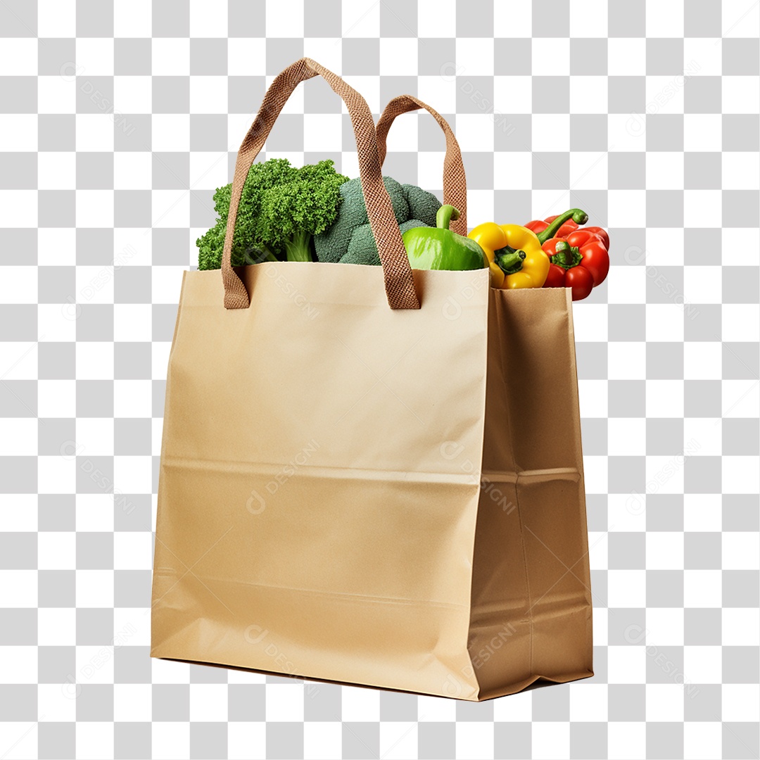 Sacola de Compras com Verduras e Legumes PNG Transparente