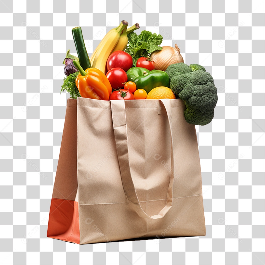 Sacola de Compras com Verduras e Legumes PNG Transparente