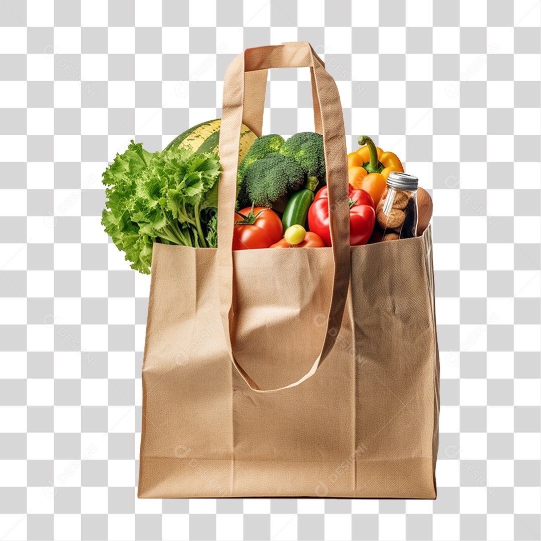 Sacola de Compras com Verduras e Legumes PNG Transparente