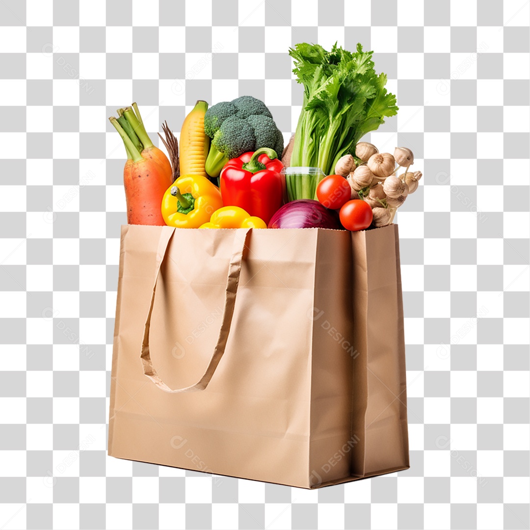 Sacola de Compras com Verduras e Legumes PNG Transparente