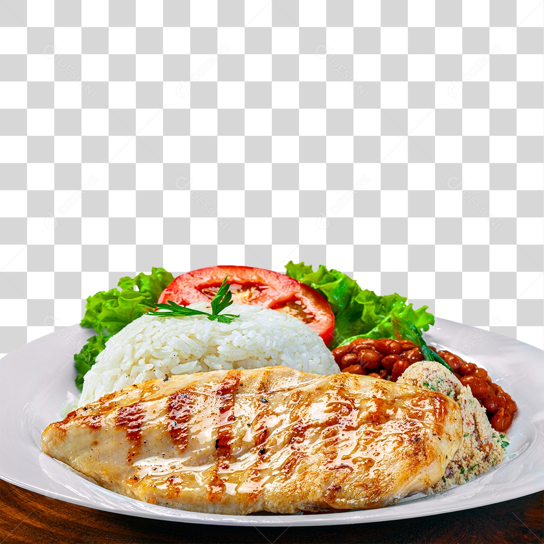 Peito de frango com arroz feijão e farofa