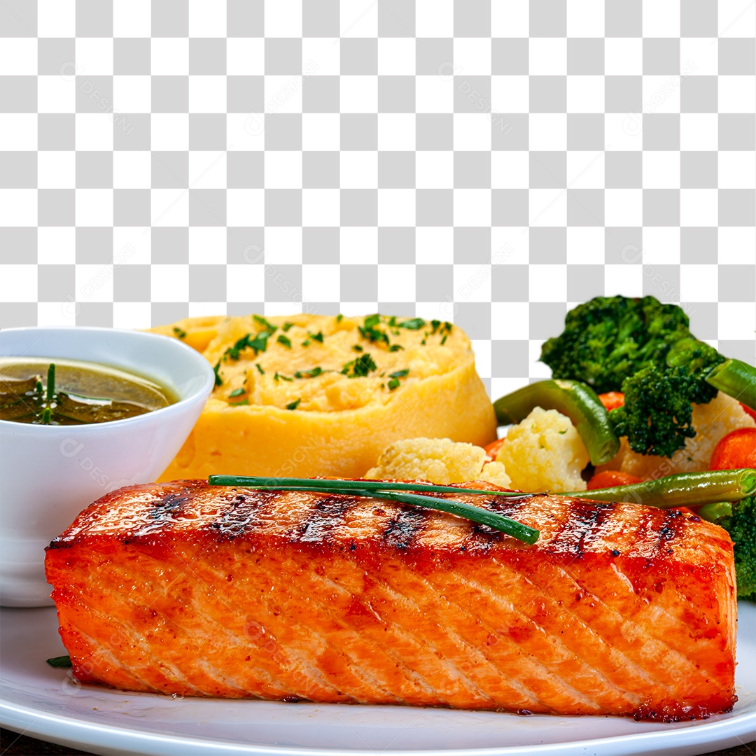 Salmão grelhado com legumes