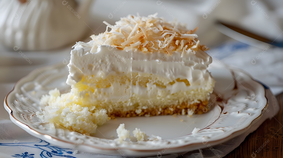 Fatia de bolo de coco com chantilly