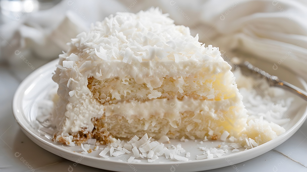 Fatia de bolo de coco com chantilly