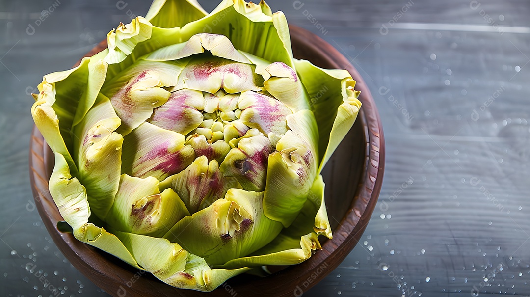 Uma alcachofra dentro da tigela