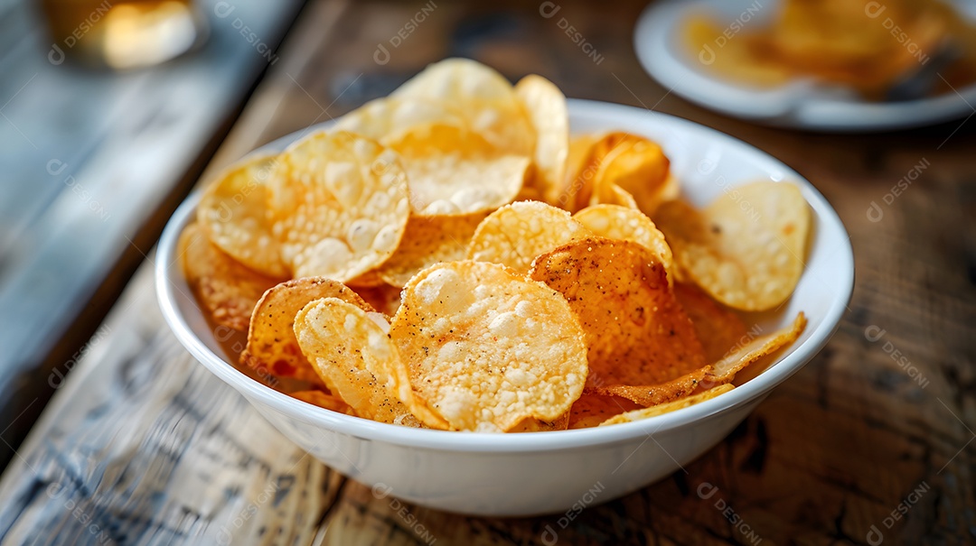 Batata chips tigela branca