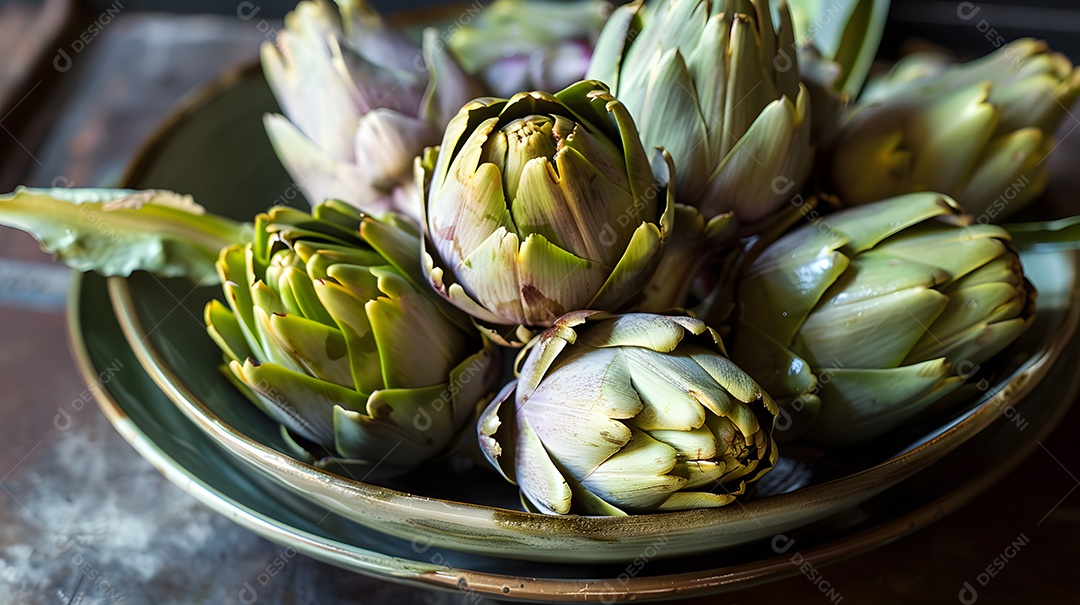 Bacia com muitas alcachofra