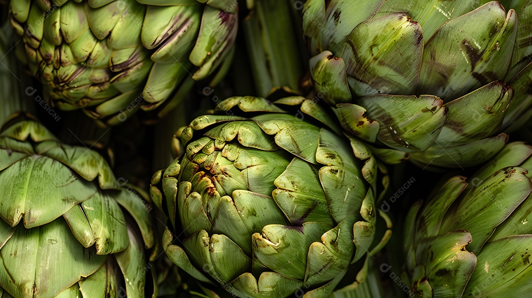 Alcachofras juntas na colheita