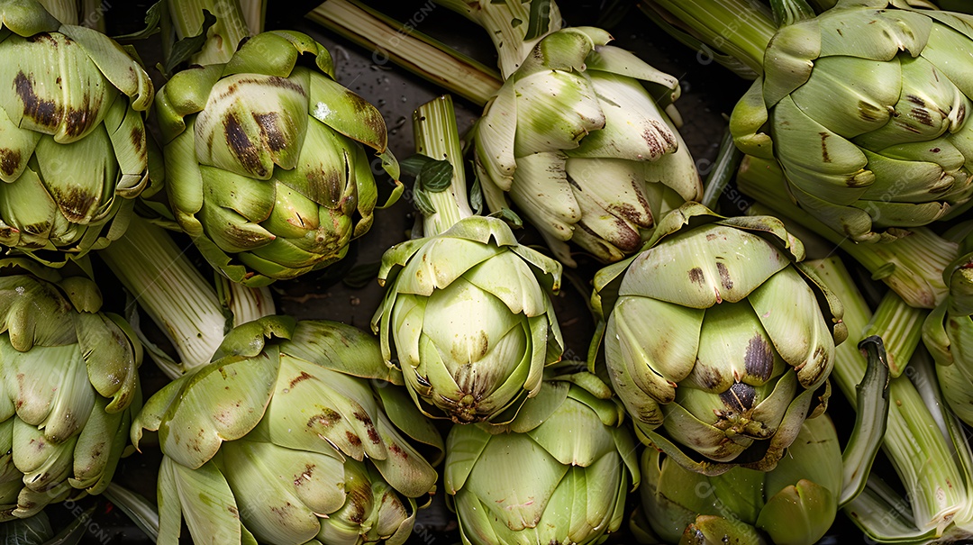 Muitas alcachofra colhida