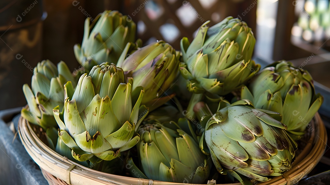 Corações de alcachofra dentro de uma bacia